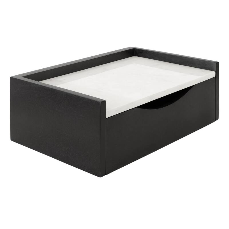 Kate and Laurel Kitt Premium Sold Wood Floating Shelf Side Table - 18x12x7 - Black and Marble