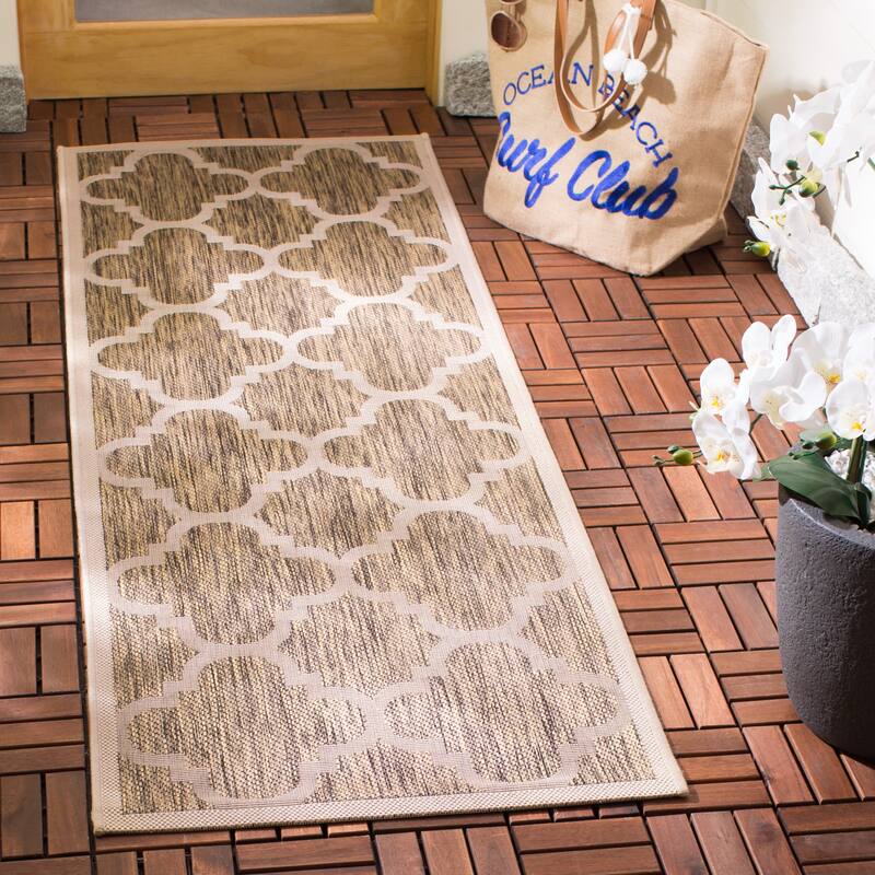 SAFAVIEH Courtyard Hafiza Indoor/ Outdoor Waterproof Patio Backyard Rug - 2'3" x 8' Runner - Brown