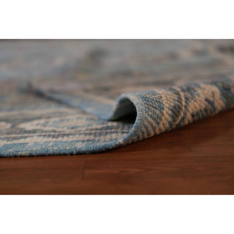 Hand Knotted Oriental 100% Wool Carpet Transitional Geometric Navy Blue & Blues Oushak Area Rug - 11' 4'' X 8' 3''