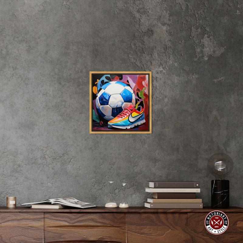 Notoriart Colorful Soccer Sneaker Splash Framed Soccer 1 Piece Canvas Wall Art