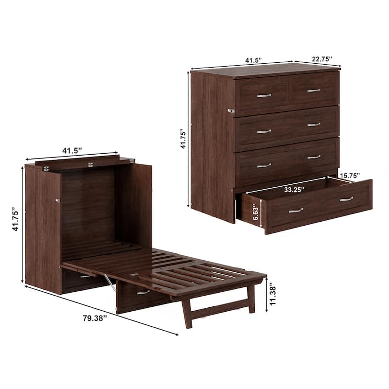 AFI Northfield Murphy Bed Chest with 6" Mattress, Storage Drawer & Built-In Charger