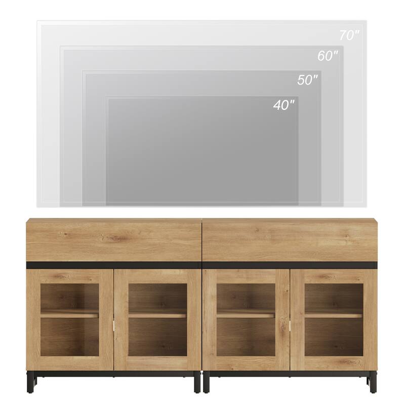 WAMPAT Multifunctional Sideboard Buffet Cabinets with 6 Glass Doors and Drawers, Modern Sideboard, Coffee Bar Storage Cabinet