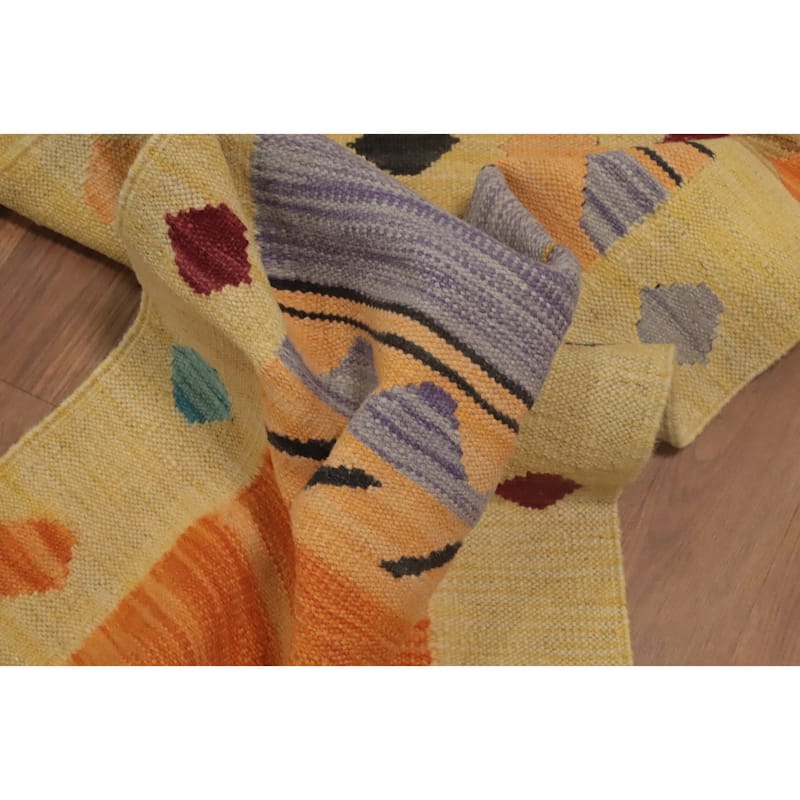 Hand Woven Oriental 100% Wool Carpet Southwestern Tribal Yellow & Gold Kilim Runner Rug - 6' 1'' X 2' 0''