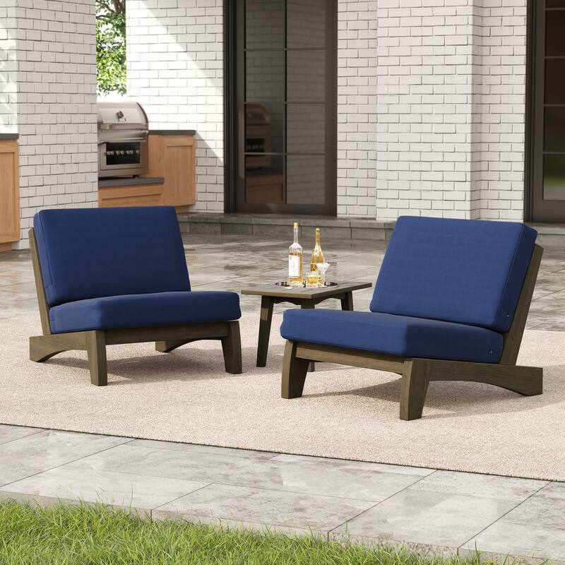 3-piece Outdoor Patio Teak Wood Club Chairs with Side Table - Navy-NaturalFrame