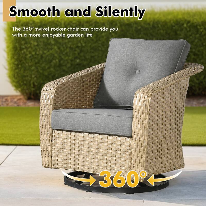 XIZZI 3-Piece Outdoor Chairs Wicker Swivel Rocker with Cushions