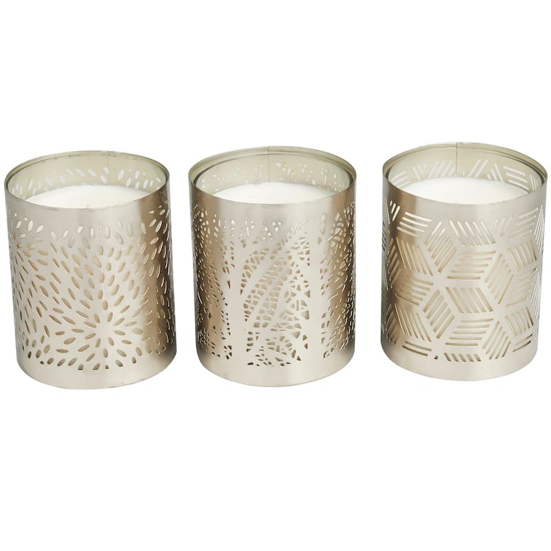 Gold or Copper or Silver Metal Scented 13 oz 1 Wick Geometric Candle with White Wax (Set of 3)