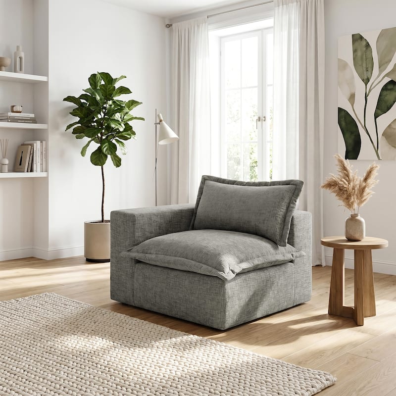 Comfy Cloud Couch Plush Modular Sectional Sofa For Living Room - Grey/Armchair left facing - Left Facing