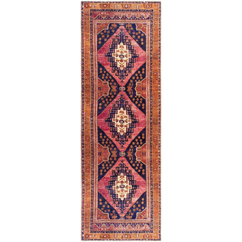 Livabliss Hollister Machine Washable Traditional Diamond Area Rug - 2'7" x 7'10" Runner - Rose/Dark Blue