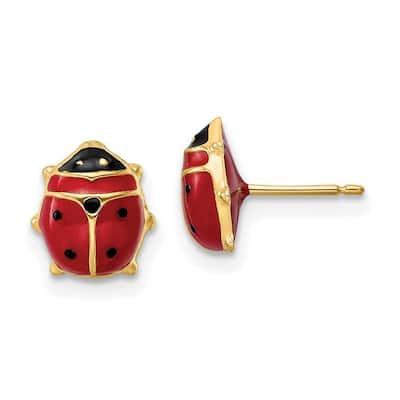 Curata 14k Yellow Gold Polished Enameled Large Ladybug Post Earrings 8.6x7.8mm