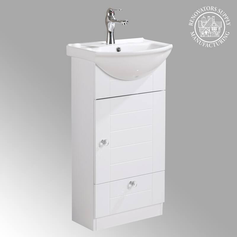 White Cabinet Vanity Sink Mahayla 17-3/4" Porcelain Sink with Faucet, Drain and Overflow Renovators Supply