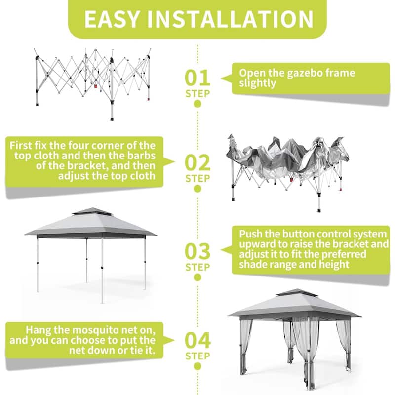 Modern Waterproof 10X10 Ft Instant Pop-Up Gazebo, All-Weather Canopy Tent for Patio, Garden, Backyard, Party - N/A