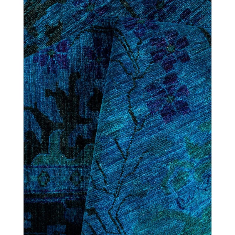 Overton Hand Knotted Wool Vintage Inspired Modern Contemporary Overdyed Blue Area Rug - 5' 1" x 7' 6"