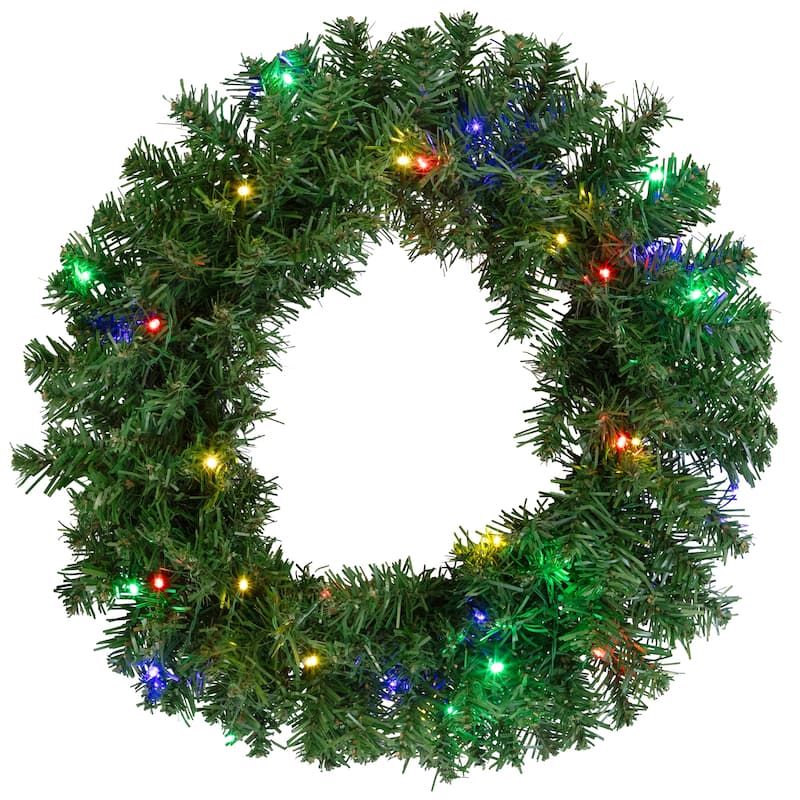 Pre-Lit Artificial Battery Operated Pine Christmas Wreath - 18" - LED Multicolor