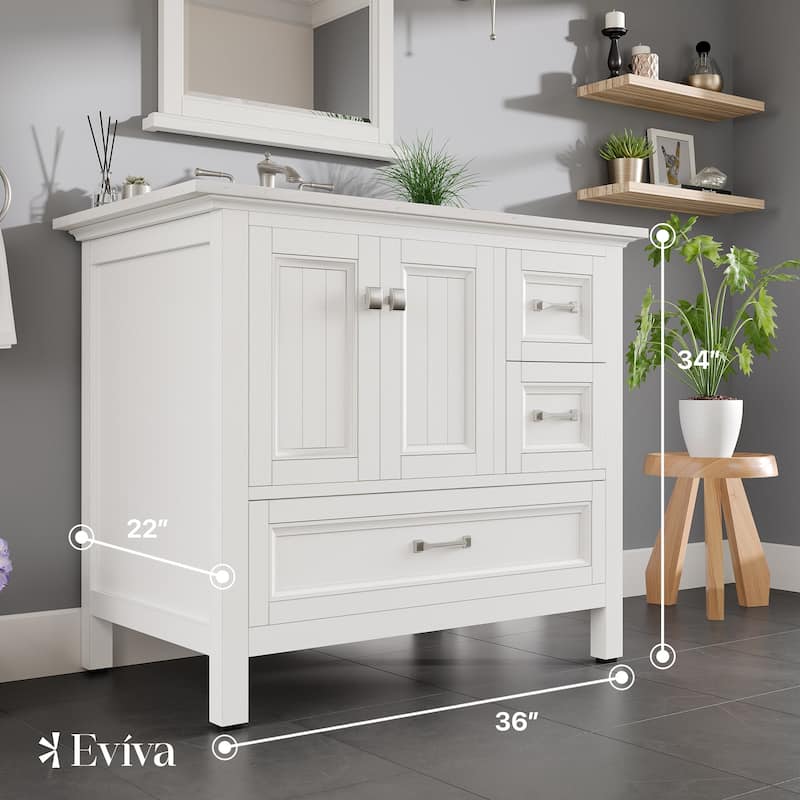 Eviva Britney 36" White Bath Vanity with Carrara Quartz Top