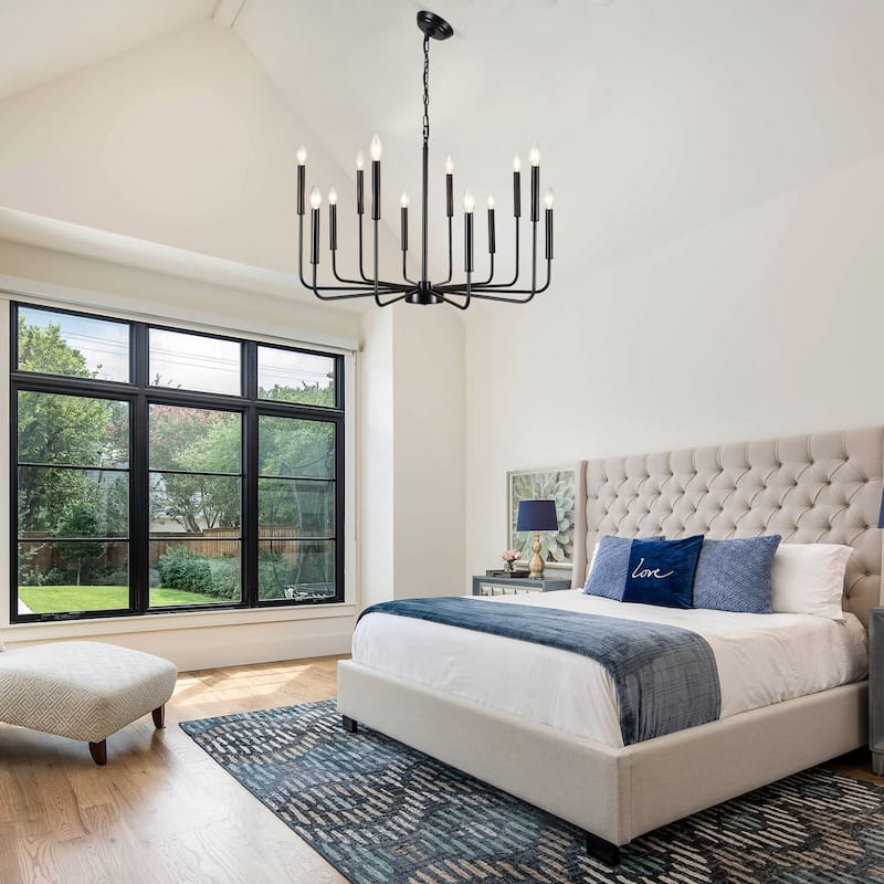 31.29" Wide Farmhouse Chandelier, 12-Light Classic Candle Chandelier for Dining Room Living Room Bedroom Kitchen