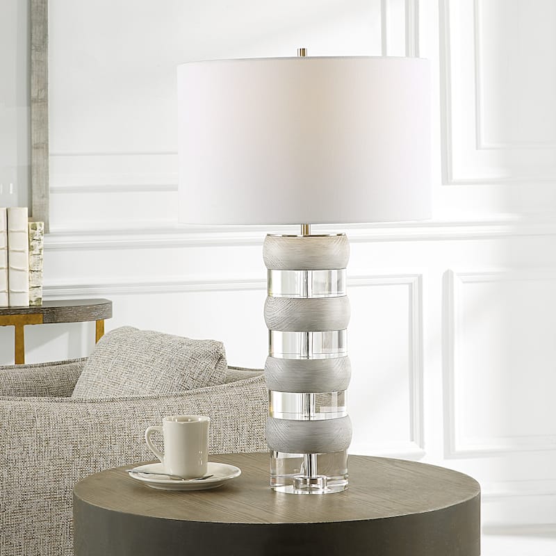 Uttermost Band Together Crystal & Wood Table Lamp - 16 W X 28 H X 16 D (in)