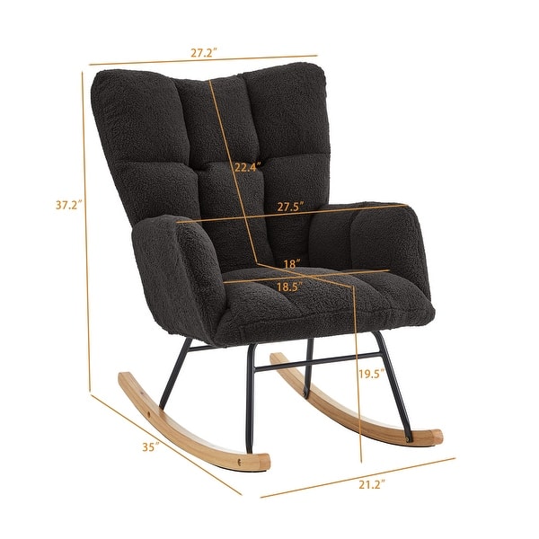 dimension image slide 0 of 6, Teddy Fabric Tufted Glider Rocking Chair with Metal Frame