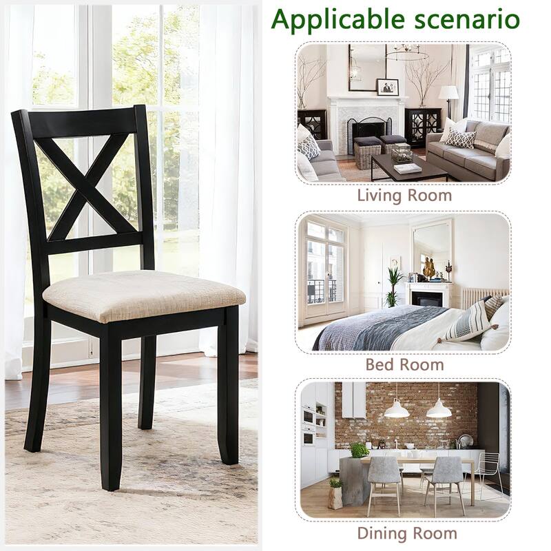 GDFStudio - Savoy Farmhouse Linen Upholstered Ergonomical Wooden Dining Chairs Set, Padded Seat & Non-slip Feet Pads, Set of 4