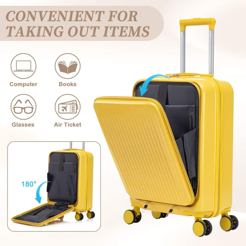 14"/20" 2 pcs/set in ABS Spinner Wheel Luggage, with Combination Lock and Front Opening Design, 14" Cosmetic Case
