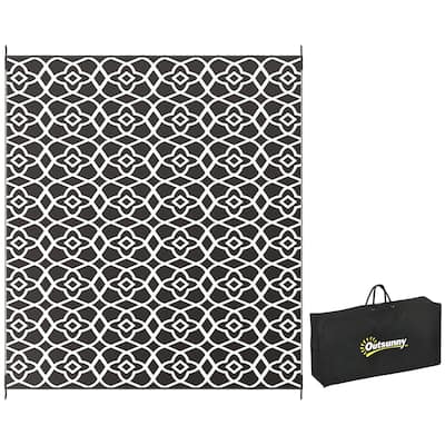 Outsunny Reversible Outdoor Rug, 8' x 10' Waterproof Plastic Straw Floor Mat, Portable RV Camping Carpet with Carry Bag