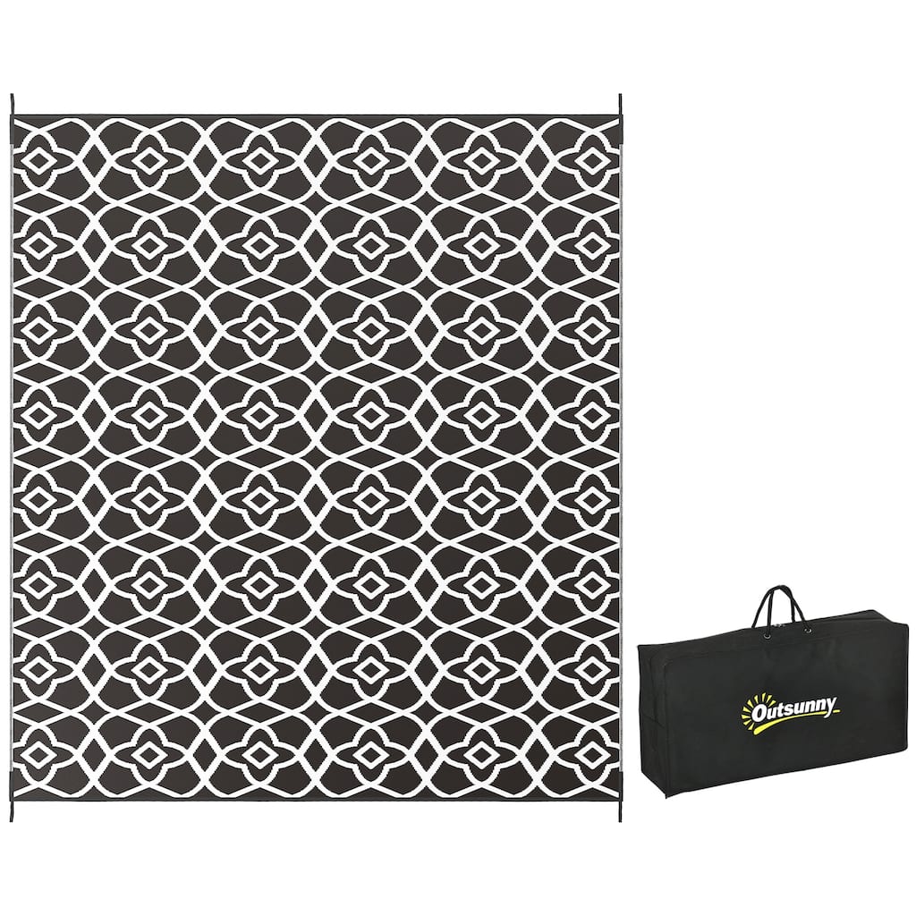 Outsunny Reversible Outdoor Rug, 8' x 10' Waterproof Plastic Straw Floor Mat, Portable RV Camping Carpet with Carry Bag
