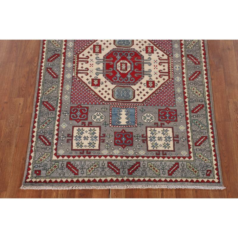 Geometric Kazak Accent Rug Handmade Bedroom Wool Carpet - 3'6" x 5'2"