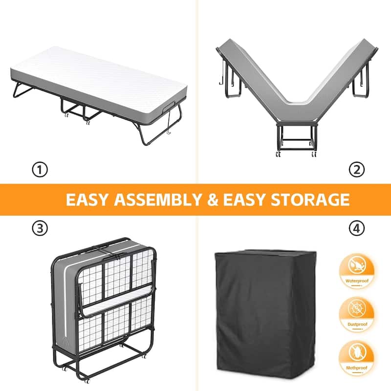 75x31 Rollaway Folding Guest Bed Twin Size with 5'' Mattress