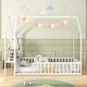 preview thumbnail 2 of 7, White Twin House Montessori Floor Bed Frame with Storage Shelf and Detachable Clothes Hanger