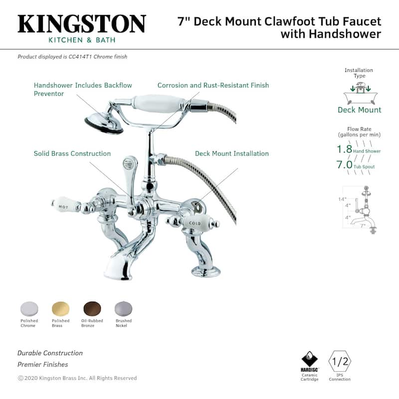Kingston Brass Vintage Deck Mounted Clawfoot Tub Filler with Personal