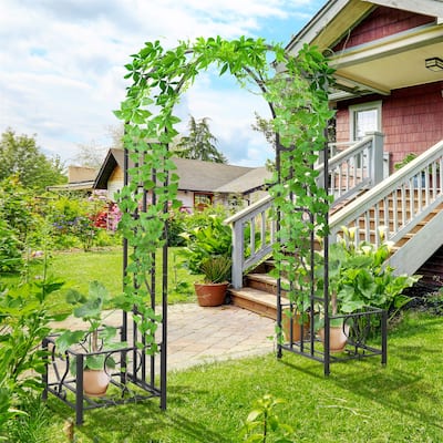 6.7' Steel Garden Arch Arbor with Scrollwork Hearts