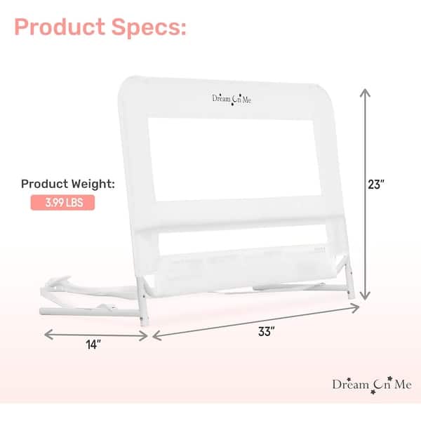 dimension image slide 3 of 5, Dream On Me Lightweight Mesh Security Adjustable Bed Rail for Toddler