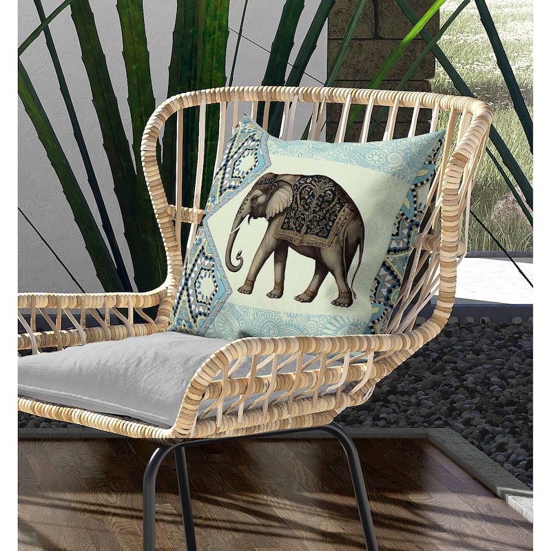 Floraphant Indoor/Outdoor Reversible Throw Pillow Cyan and Yellow