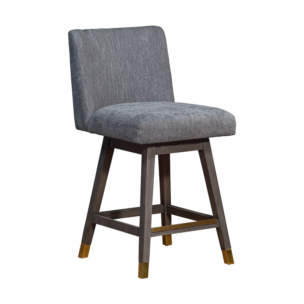 26" Gray Solid Wood Swivel Bar Height Bar Chair With Footrest