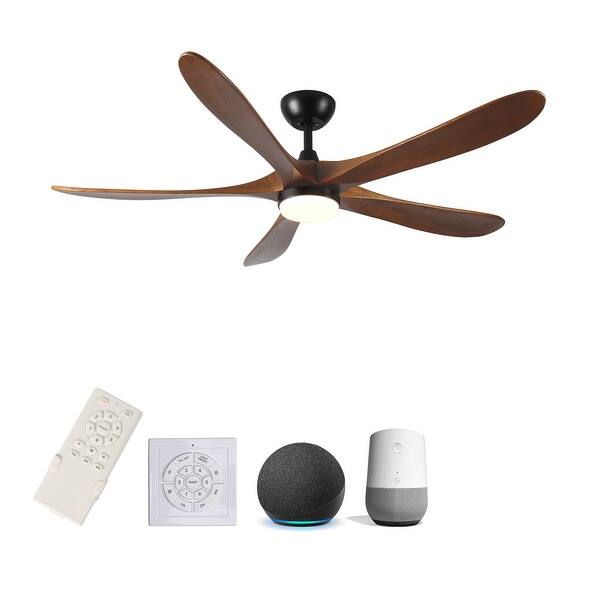 62-Inch Solid Wood with Remote Control with Light (LED) Modern DC DC Motor Indoor/Outdoor 5-Blade Ceiling Fan