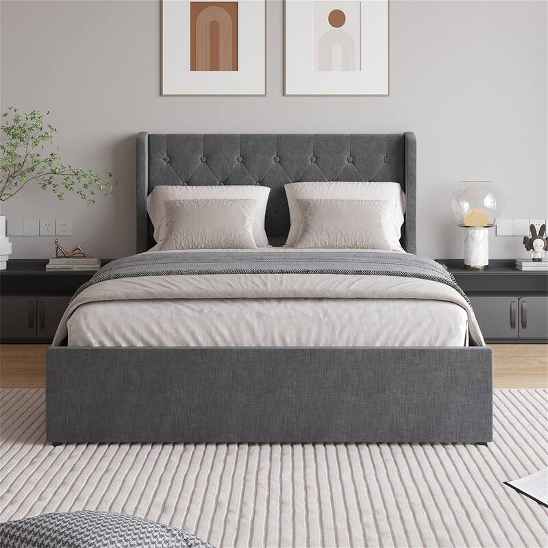 Full/Queen Size Bed Frame with 4 Drawers and Headboard,Button Tufted