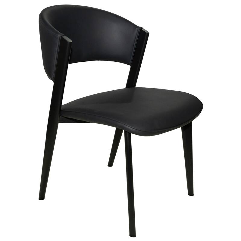 Modern Leather Dining Chair - Upholstered Accent Chair with Metal Legs, Curved Open Back & No Assembly - For Kitchen or Office - Black