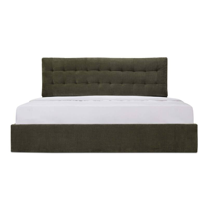 NADAAL STUDIOS Aloura Green Upholstered King Bed with Tufted Headboard and Hydraulic Lift Storage - Green - Queen