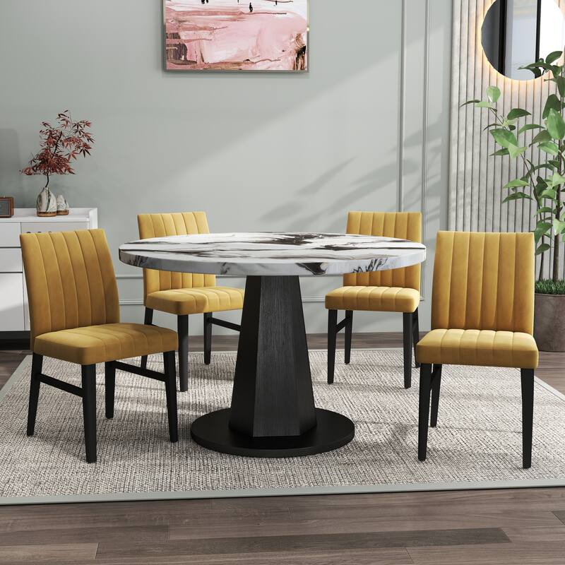 Roundhill Furniture Cavira 5-Piece Round Modern Dining Set