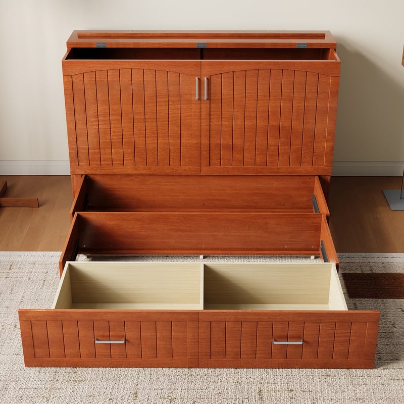 Mixoy Queen Modern Murphy Bed Cabinet with Charge Station,Mattress,Drawers