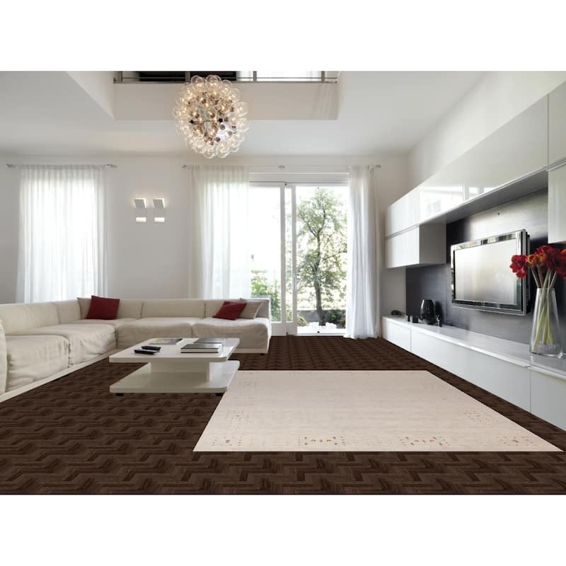 Tribal Ivory Gabbeh Indian Area Rug Handmade Wool Carpet - 8'9"x 11'7"