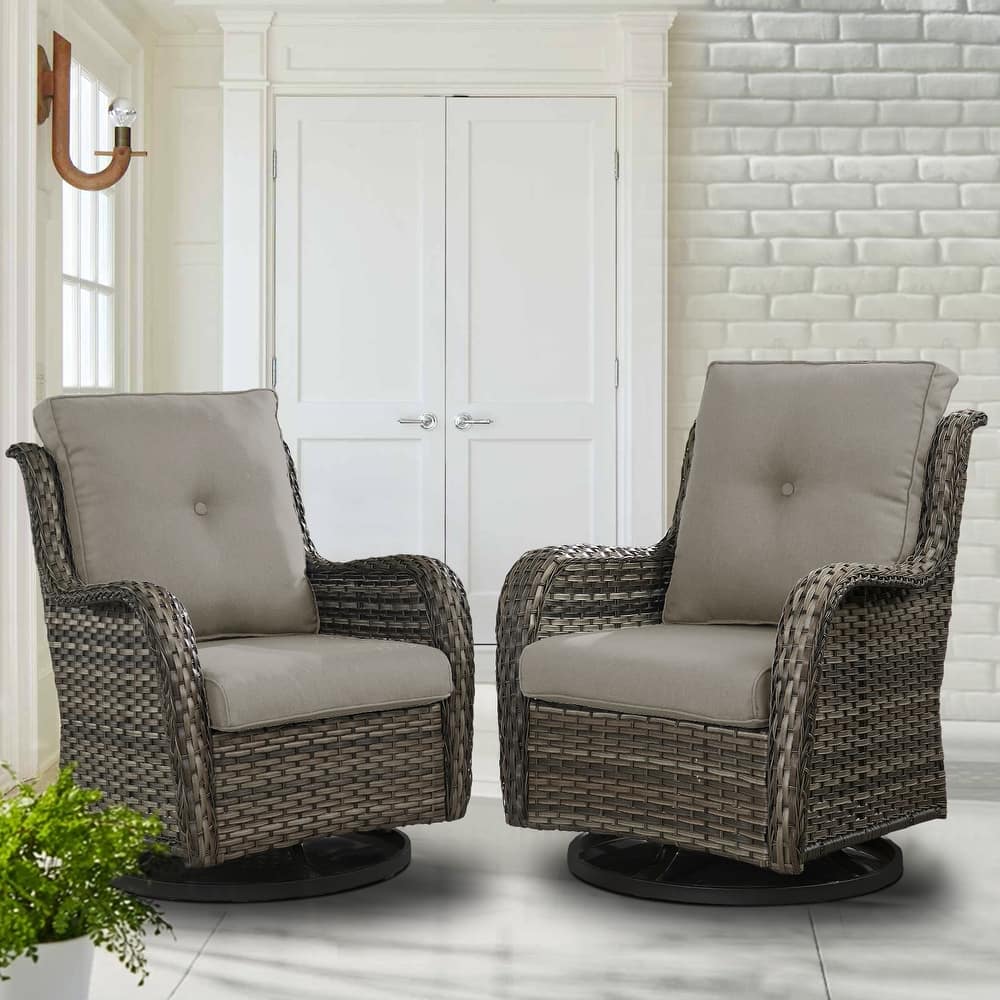 Pocassy Outdoor Wicker Glider Swivel Club Chairs (Set of 2)