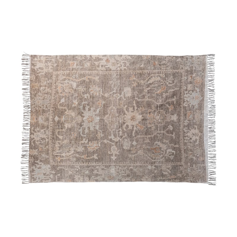 Cotton Chenille Distressed Print Rug with Fringe - Pattern 1 - 5' x 7'