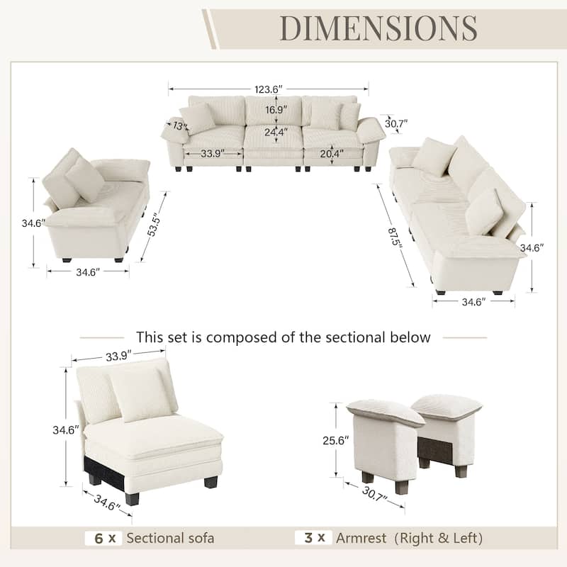 MAISON ARTS 3-Piece Sofa Set for Living Room, Comfy 3-Seater with Loveseat or Armchair, Modular Sectional Couch with Pillows