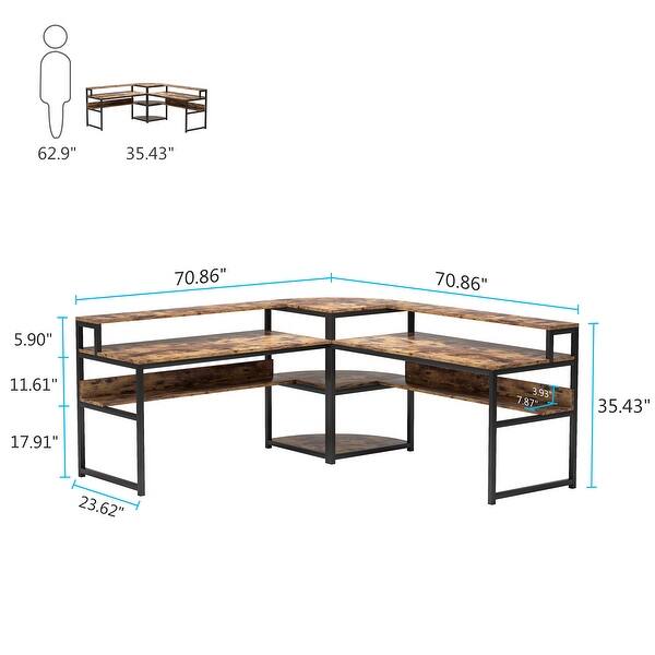 LShaped Computer Desk with Storage Shelves & Monitor Riser Bed Bath