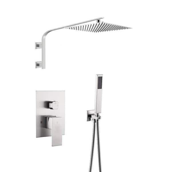 brushed nickel wall mount 12 inch rain head two function shower faucet ...