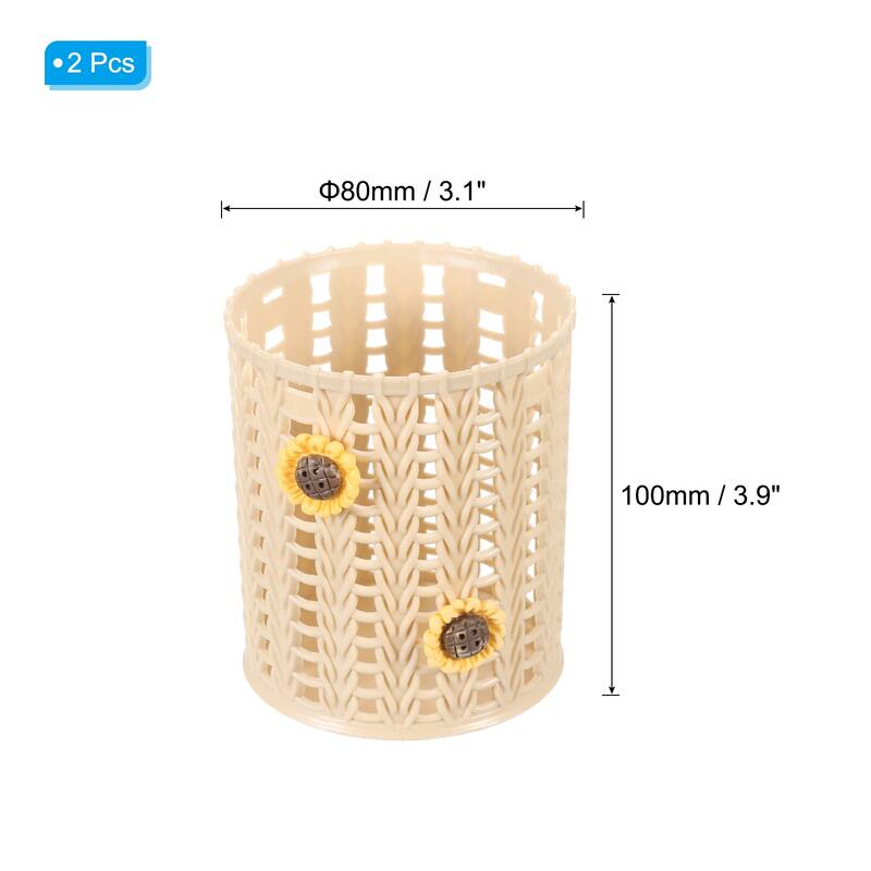 Pencil Holder, Plastic Pen Holder Pencil Holders Sunflower Mesh, Brown - 80 x 80 x 100mm - Brown-2pcs