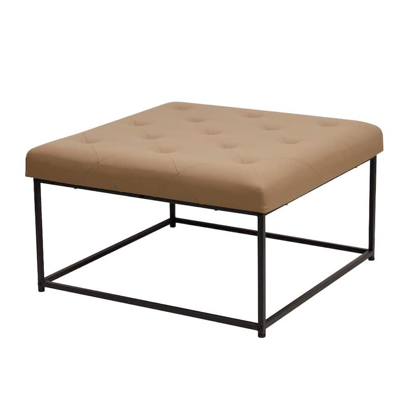Tufted Square Faux Leather Ottoman with Iron Frame