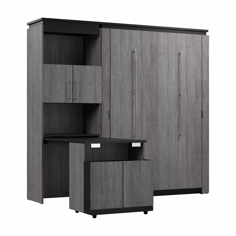 Orion Full Murphy Bed with Storage Cabinet and Fold-Out Desk by Bestar