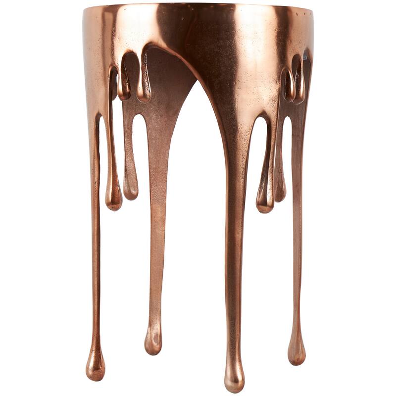 Aluminum Metal Abstract Drip Accent Table with Melting Design and Shaded Glass Top - Roche River Decor