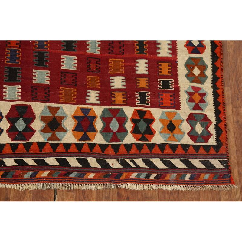 Vegetable Dye Tribal Kilim Qashqai Persian Vintage Wool Carpet - 5'9"x 9'7"